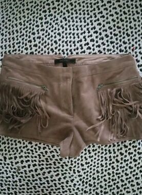 BCBG Faux Suede Short Shorts With Fringe Accent